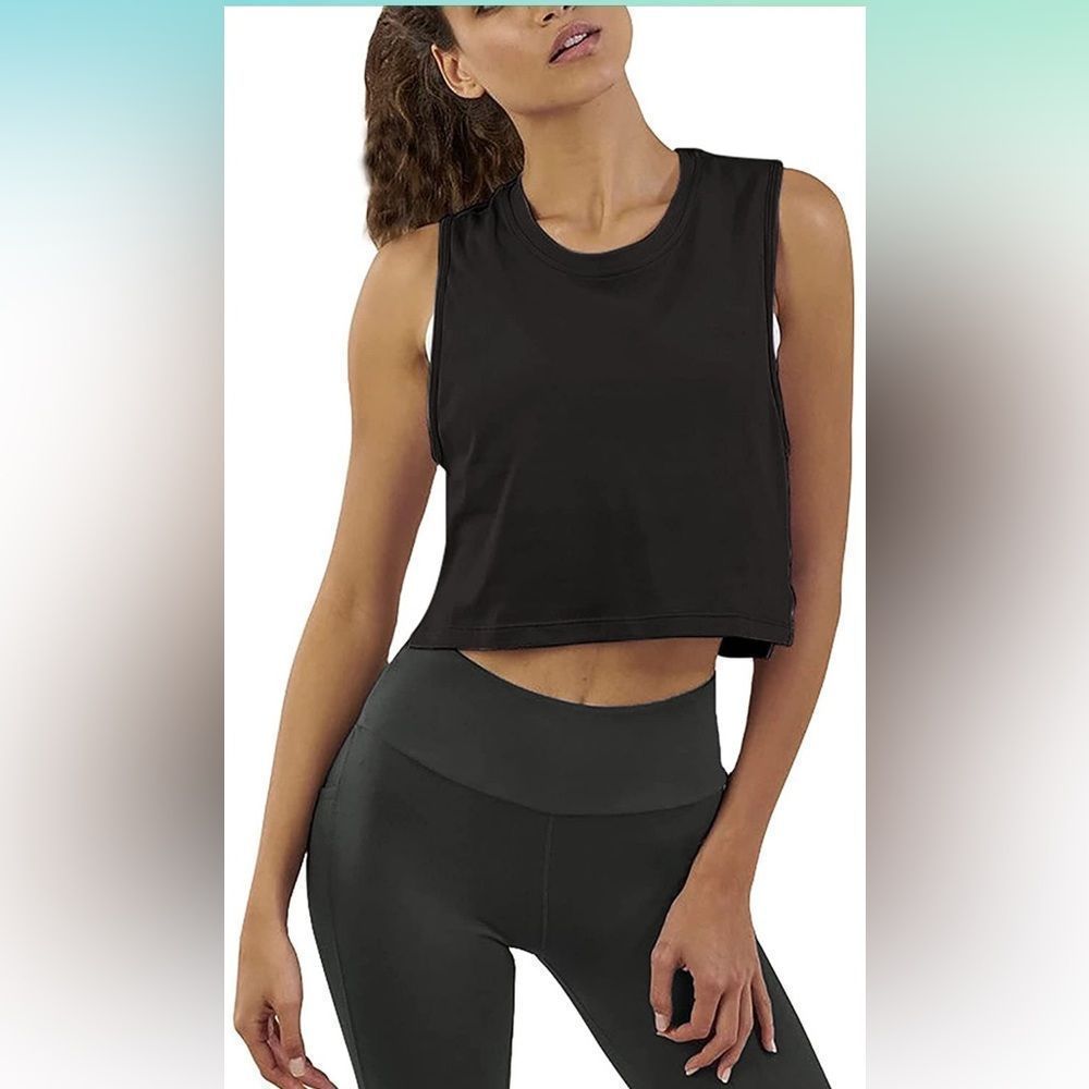 NEW Mippo Womens Workout Crop Tops Cute Sheer Mesh Back Gym Yoga Tank Top S